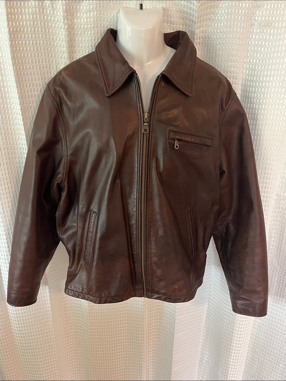 M Julian Wilsons Brown Leather Cafe Racer Jacket Mens L YKK Zip Motorcycle